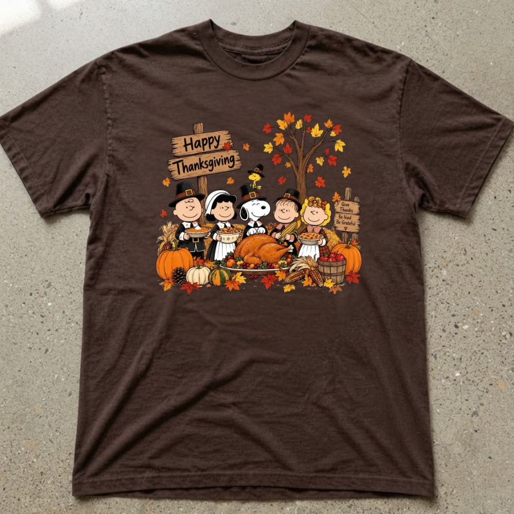 Peanuts Charlie Brown Snoopy Happy Thanksgiving Turkey Pie T-Shirt